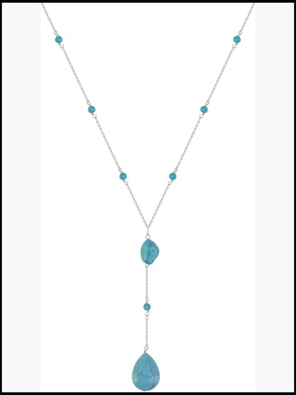 Sterling Silver Y-Shaped Necklace with Turquoise Stones Boho Delicate Pendant